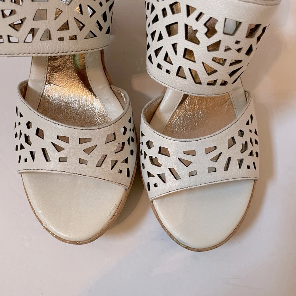 SOFFT White Leather Chunky Cork Heels Size 8.5 - Picture 6 of 10